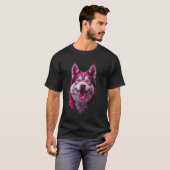 シベリアンハスキー 犬 ピンク Tシャツ (正面フル)