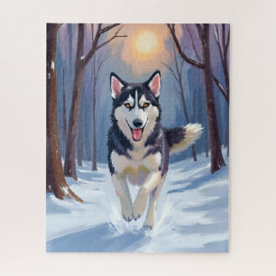シベリアンハスキー 犬 絵画 冬 アート ジグソーパズル