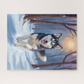 シベリアンハスキー 犬 絵画 冬 アート ジグソーパズル (横)