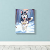 シベリアンハスキー 犬 絵画 冬 キャンバスプリント (インサイチュ (ウッドフロア))