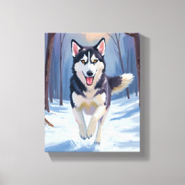 シベリアンハスキー 犬 絵画 冬 キャンバスプリント