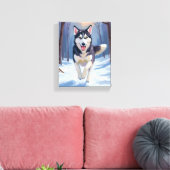 シベリアンハスキー 犬 絵画 冬 キャンバスプリント (インサイチュ (リビング))