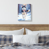 シベリアンハスキー 犬 絵画 冬 キャンバスプリント (インサイチュ (寝室))
