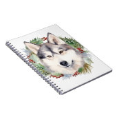 シベリアン・ハスキーのクリスマスリースの祝祭の仔犬 ノートブック (右側)