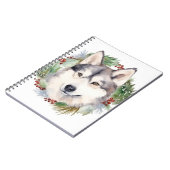 シベリアン・ハスキーのクリスマスリースの祝祭の仔犬 ノートブック (左側)