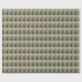 シベリアン・ハスキーの犬 春の花の絵画 ラッピングペーパー (フラット)