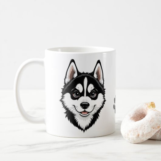 シベリアン・ハスキーの甘い仔犬 コーヒーマグカップ (ドーナツ)