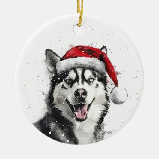 シベリアン・ハスキー犬のクリスマス オーナメント 名前入り (正面)