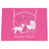 シベリアン·ハスキー犬の赤ちゃんが子犬の青い少年にシャワー ラージペーパーバッグ (正面)