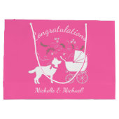 シベリアン·ハスキー犬の赤ちゃんが子犬の青い少年にシャワー ラージペーパーバッグ (裏面)