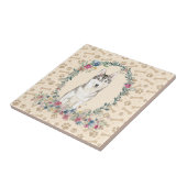 シベリアン・ハスキー犬の足を印刷フローラかわいいベージュ タイル (側面)