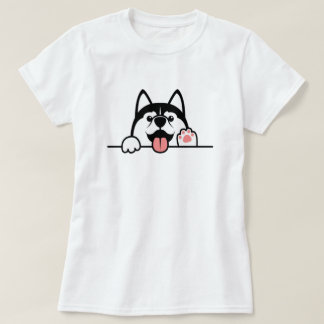 シベリアン·ハスキー犬、かわいい犬が壁の上を前に上がっていく。 Tシャツ