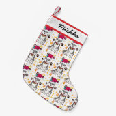 シベリアン・ハスキー・クリスカスタムマス、犬の名前 スモールクリスマスストッキング (正面 (吊り時))