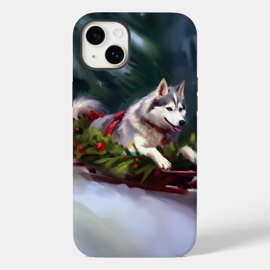 シベリアン・ハスキー クリスマス 雪 冬 Case-Mate iPhoneケース (裏面)