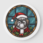 シベリアン・ハスキー ステンドグラス クリスマス ラージ壁時計 (正面)