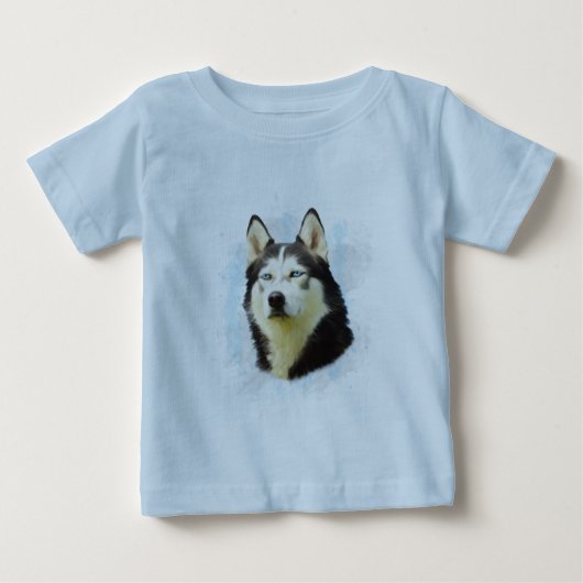 シベリアン・ハスキー・ドッグの水彩画 ベビーTシャツ (正面)