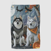 シベリアン・ハスキー・ハロウィン・スプーキー ゴルフタオル (正面)