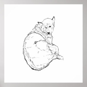 シベリアン・ハスキー ミニマリストな犬のイラスト壁面装飾 ポスター