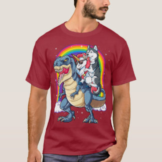 シベリアン・ハスキー・ユニコーン恐竜Tレックスおもしろい Tシャツ