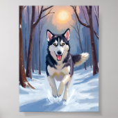シベリアン・ハスキー 犬の絵画 冬のアート ポスター (正面)