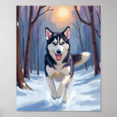 シベリアン・ハスキー 犬の絵画 冬のアート ポスター (正面)