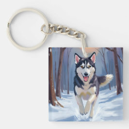 シベリアン・ハスキー | 犬の絵画 冬 キーホルダー