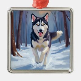 シベリアン・ハスキー | 犬の絵 冬 メタルオーナメント