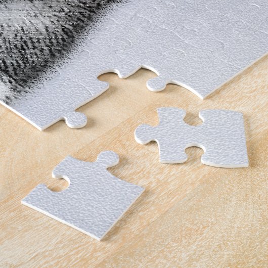 シベリアン·ハスキー(白と黒)絵画の犬芸術 ジグソーパズル (側面)