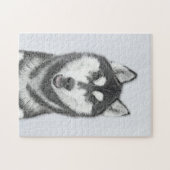 シベリアン·ハスキー(白と黒)絵画の犬芸術 ジグソーパズル (横)