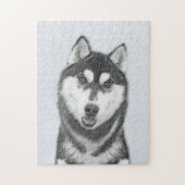 シベリアン·ハスキー(白と黒)絵画の犬芸術 ジグソーパズル (縦)