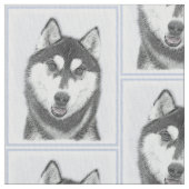 シベリアン·ハスキー(白と黒)絵画の犬芸術 ファブリック (クローズアップ)