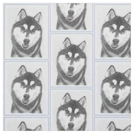 シベリアン·ハスキー(白と黒)絵画の犬芸術 ファブリック (見本)