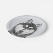 シベリアン·ハスキー(白と黒)絵画の犬芸術 ペーパープレート (アングル)