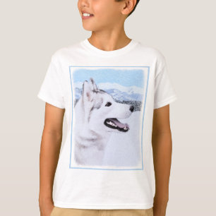 シベリアン・ハスキー(銀と白)絵画の犬芸 Tシャツ
