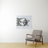 シベリアン・ハスキー (黒白) 犬の絵画アート タペストリー (インサイチュ(横))