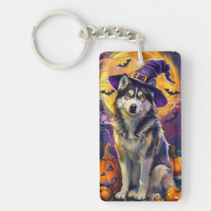 シベリア不気味ハスキー犬ハロウィンウィッチカボチャ キーホルダー