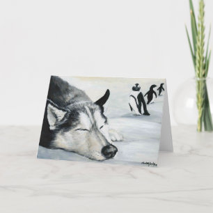 "シベリア人Huskey Penquin夢"の犬の芸術の挨拶 カード