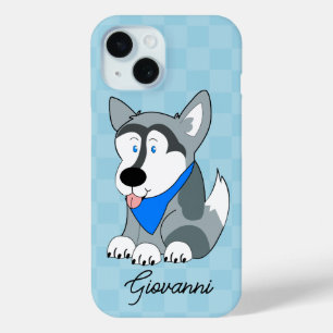 シベリア市松模様にパーソナライズされた犬 iPhone 15ケース
