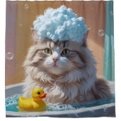 シベリア猫ずさんねむかわいいおもしろい シャワーカーテン (正面)