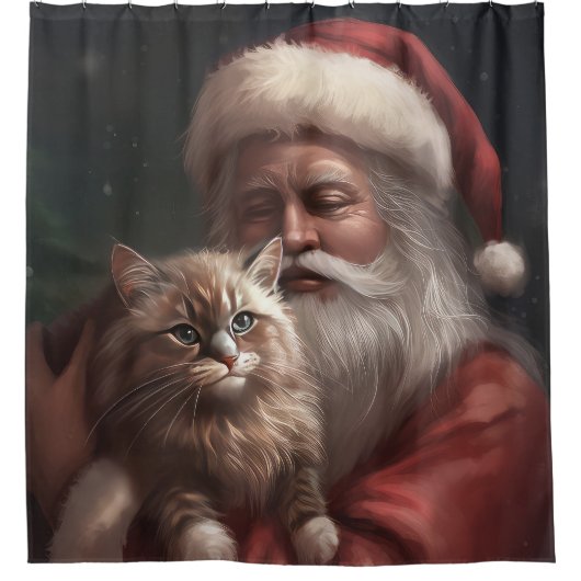 シベリア猫とサンタクロースフェスティバルクリスマス シャワーカーテン (正面)