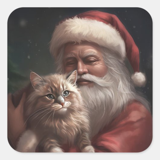 シベリア猫とサンタクロースフェスティバルクリスマス スクエアシール (正面)