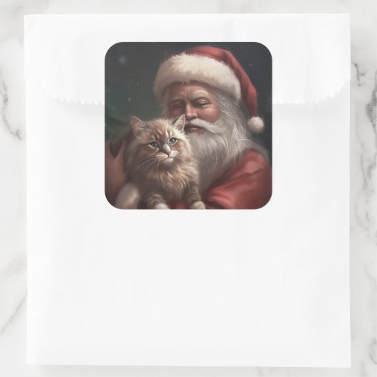 シベリア猫とサンタクロースフェスティバルクリスマス スクエアシール (バッグ)