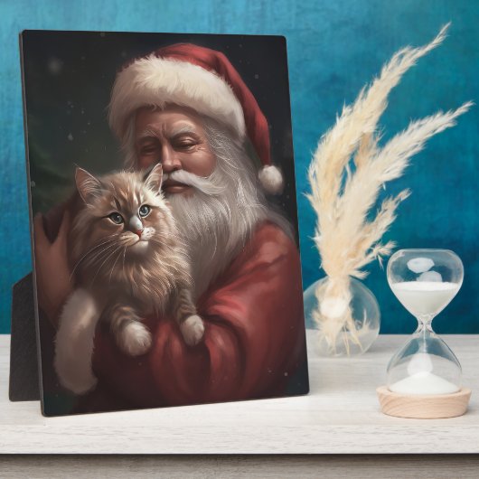 シベリア猫とサンタクロースフェスティバルクリスマス フォトプラーク (側面)