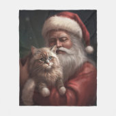 シベリア猫とサンタクロースフェスティバルクリスマス フリースブランケット (正面)