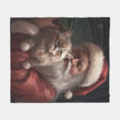 シベリア猫とサンタクロースフェスティバルクリスマス フリースブランケット (正面(横))