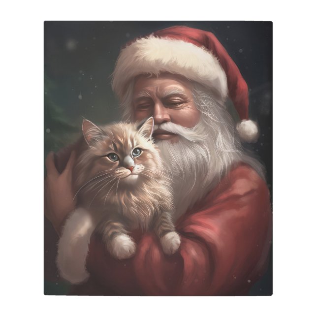 シベリア猫とサンタクロースフェスティバルクリスマス メタルプリント (正面)