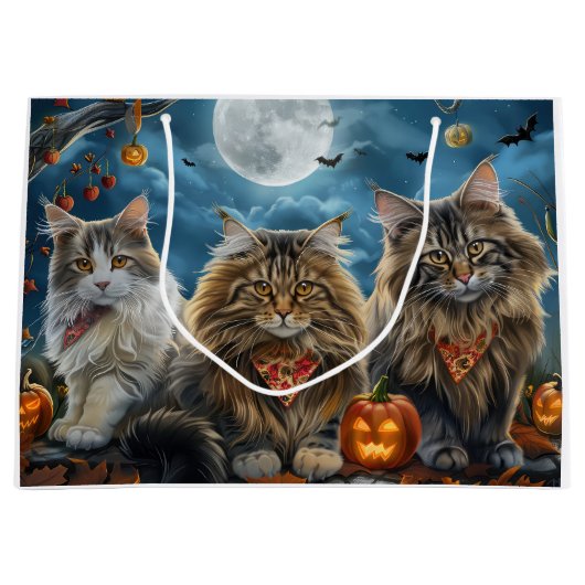 シベリア猫ハロウィン不気味 ラージペーパーバッグ (正面)