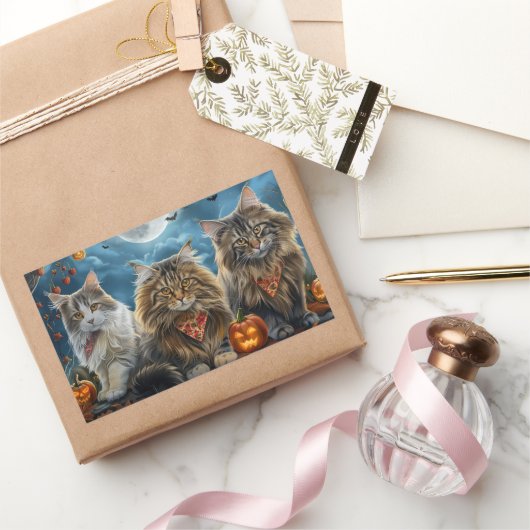 シベリア猫ハロウィン不気味 長方形シール (ギフト)