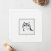 シベリア猫フラットノートカードのチョークスケッチ ノートカード (正面/裏面インサイチュ)