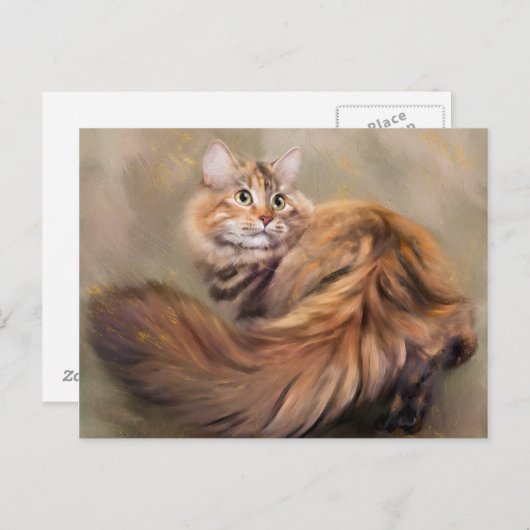 シベリア猫ポートレートアート油 ポストカード (正面/裏面)